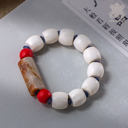 手串-硨磲筒珠+老白玉管+雪巴琉璃珠