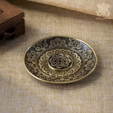 九孔香插盤-古銅色蓮花盤