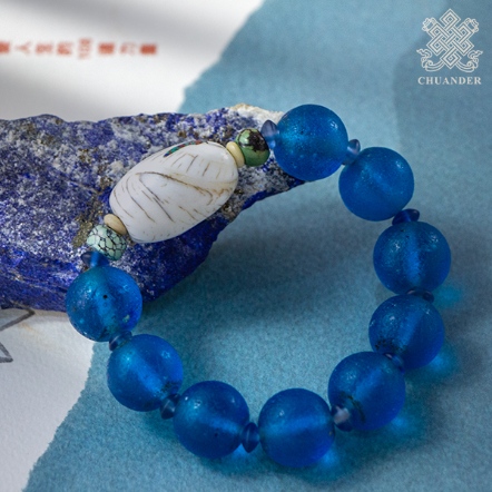 手串-水藍色琉璃15mm+老硨磲桶珠