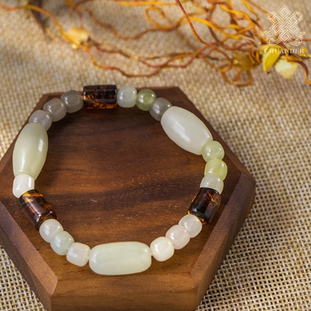 手串-白玉配琥珀桶珠