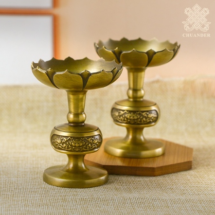 仿古銅燭台-蓮花高腳（一對）