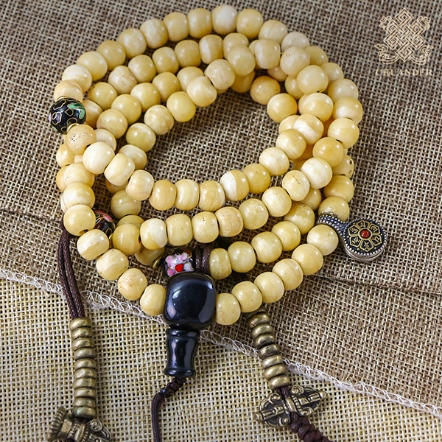 唸珠-牛骨10mm+景泰藍配飾