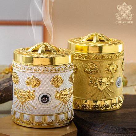 充電式熏香爐-八吉祥-圓形-合金（共二色）