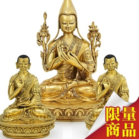 宗喀巴師徒三尊-全鎏金-1尺（一組）