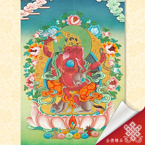 象鼻財神-唐卡畫心