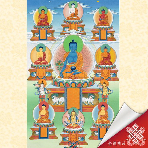 藥師佛,藥師八佛,藥師八如來,唐卡,畫心