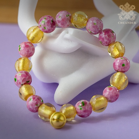 手串-琉璃玫瑰彩珠+金箔琉璃珠10mm