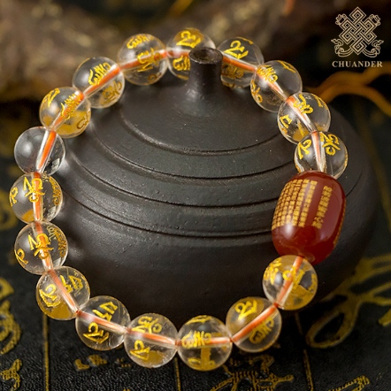 手珠-白晶10mm-六字擦金+心經筒珠（共二款）