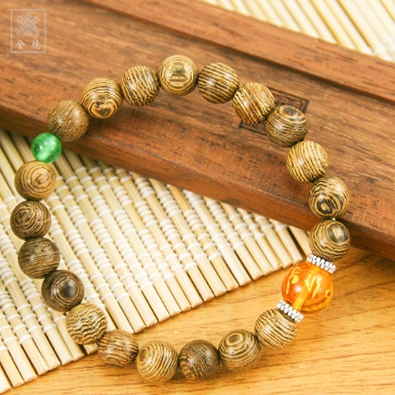 手珠-黑雞翅木8mm+黃晶刻六字