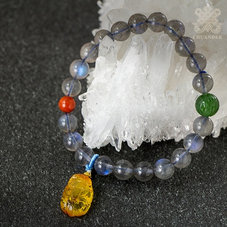 手珠-拉長石8mm+琥珀+碧玉+南紅