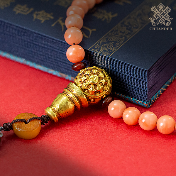 唸珠-粉珊瑚7mm+23K黃金母珠及隔珠