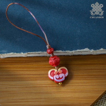 吊飾-硃砂彩繪如意+小蓮花