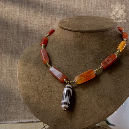 項鍊-老玉髓柱+虎牙新天珠