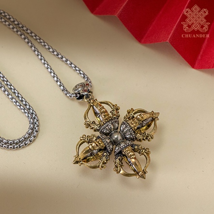 項鍊-雙色銅-五鈷十字杵-精雕