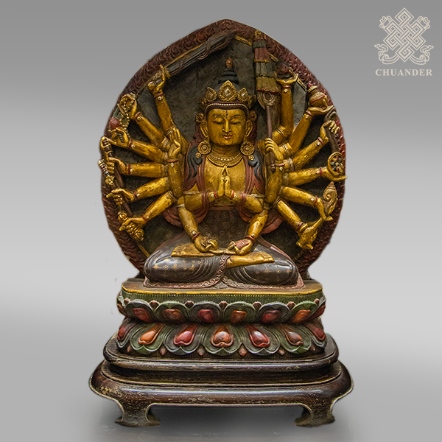 準提佛母-坐姿-石雕彩繪-含底座-60cm