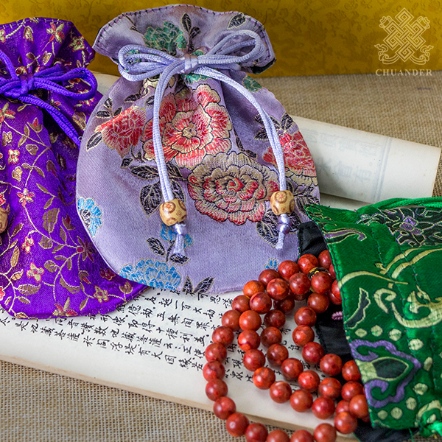 唸珠袋-束口-錦緞B級-12x15cm【隨機出貨】