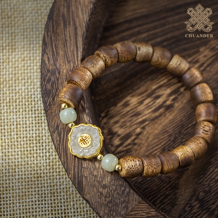 手串-新種沉木筒珠+玉石鑲金福配飾