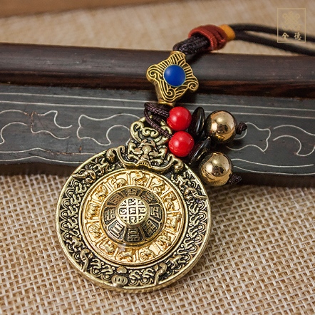 轉運吊飾-九宮八卦+八吉祥-古金色