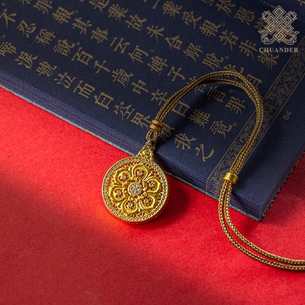 鏤空項鍊-六字雙面-銅沙金鑲水鑽