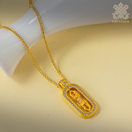 項鍊-五鈷杵+水鑽框-銅沙金