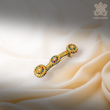 胸針-如意鑲施華洛彩鑽-銅鍍金-5cm