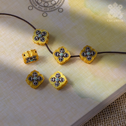 配件-純銀十字杵鑲鍍金花框