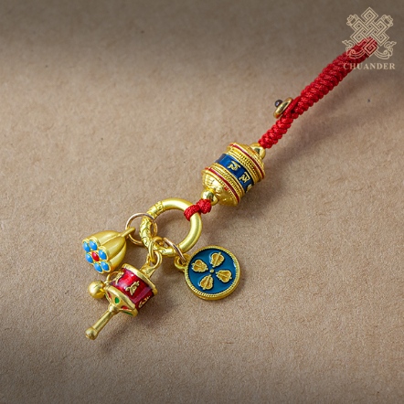 繩編吊飾-六字轉經輪-銅沙金