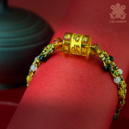 五色平安手環-網狀多珠+六字筒珠