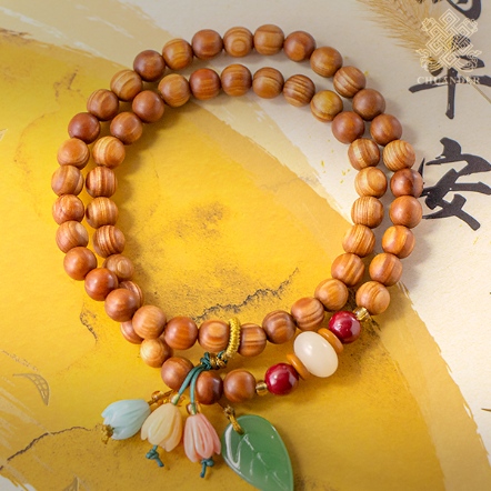 二圈手珠-崖柏6mm+花葉配飾