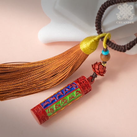 掛飾-硃砂彩繪-楞嚴心咒經筒柱+小流蘇