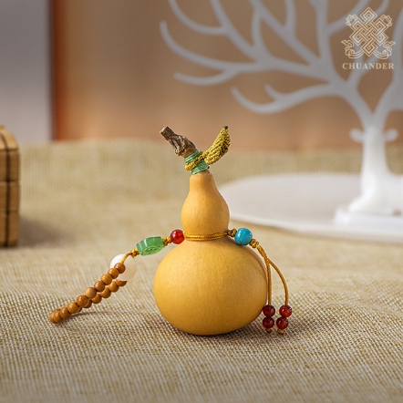 珠串吊飾-天然小葫蘆+繩編金葉配飾