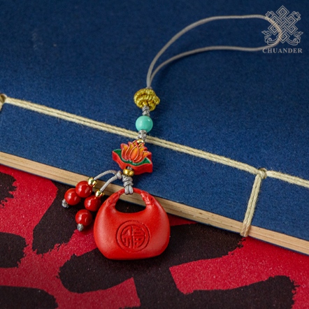 吊飾-硃砂小福鎖+小蓮花