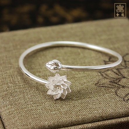 手鐲-蓮花-純銀