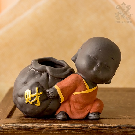 彩砂陶-小沙彌盆栽-財字