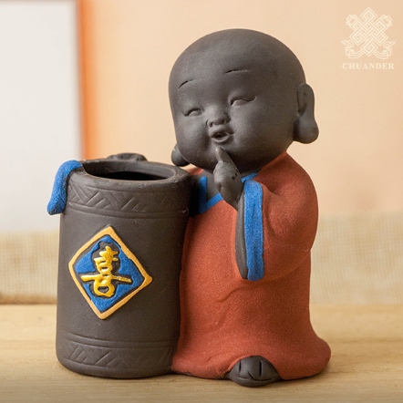 彩砂陶-小沙彌盆栽-喜字