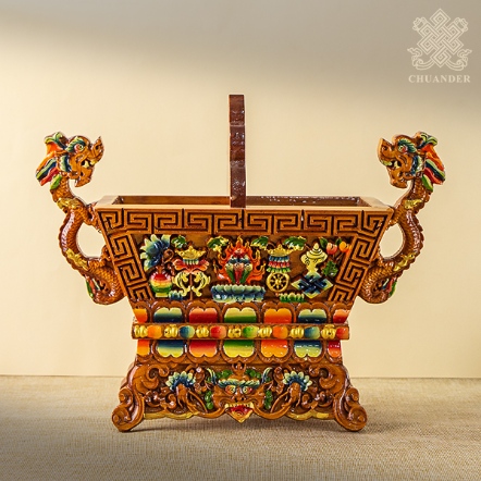 藏式置物盒-木雕彩繪-八吉祥和金翅鳥