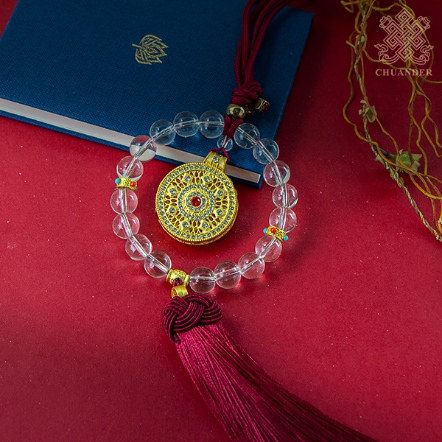 流蘇吊飾-白琉璃珠圈環+銅沙金鑲鑽配飾