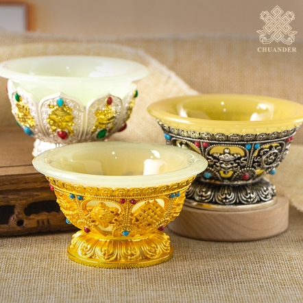 八供杯-仿玉石-鑲八吉祥浮雕片（共六款）