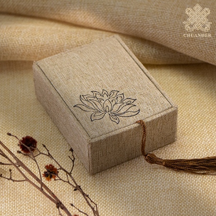 飾品盒-長型-麻質繪蓮花-米色-7.5x10cm