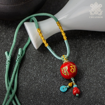 項鍊-帝王硃砂-刻六字圓珠