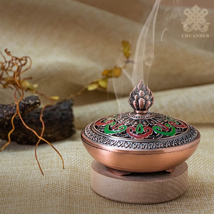 2H圓香爐-景泰藍流雲紋-紅銅色