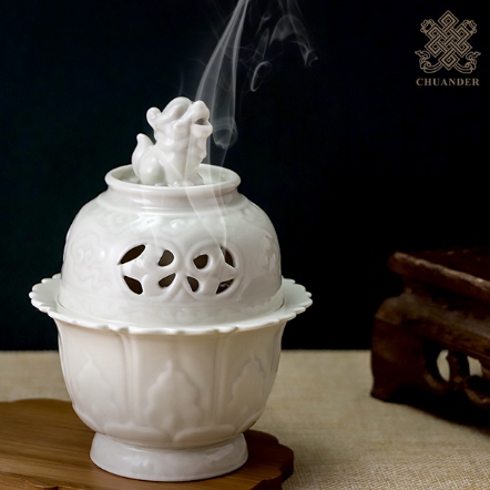 香爐-瑞獅瓷爐-草木灰釉