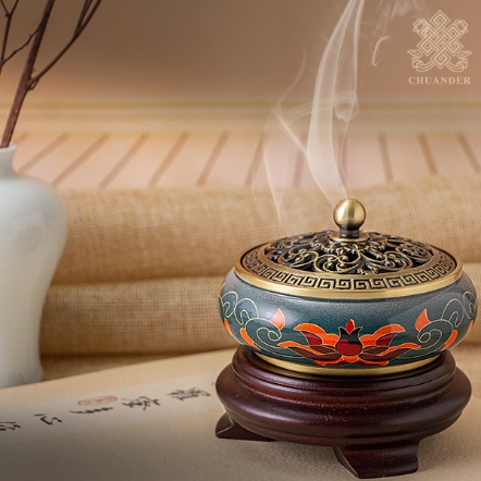 4H香爐-蓮花琺瑯彩+合金上蓋