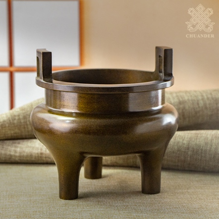 直耳香爐-銅-素面三腳仿古