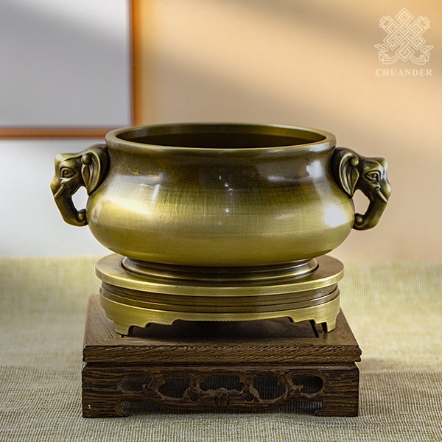 香爐-雙象耳-素面-三腳底盤-銅