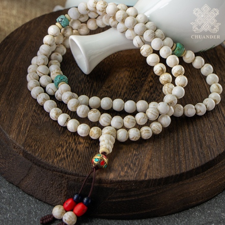 唸珠-老硨磲8mm+綠松石隔珠