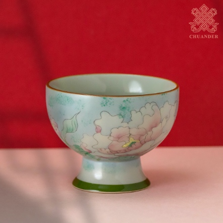 供水杯-古青手繪蓮馨-碗型高腳杯