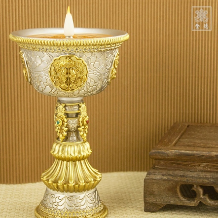 LED電子藏式酥油燈杯-八吉祥-銀色底（共三款）
