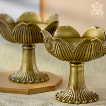 仿古銅燭台-大蓮花高腳（一對）