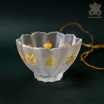 供水杯-八吉祥描金-磨砂玻璃蓮花杯
